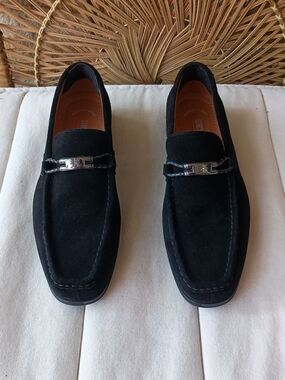 Stacey Adams Men's Black Suede Slip-On Loafers with Silver Bit Hardware_9
